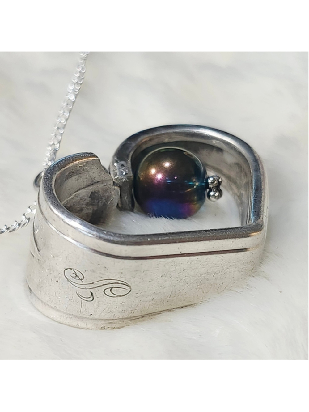 Heart Pendant Necklace Handmade Spoon handle Pendant W/bead S mono